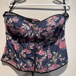 Torrid Blue Denim Floral Bustier Top - Size 1